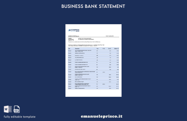 stile verificato Estratto conto aziendale Compass Bank Modello Word e PDF